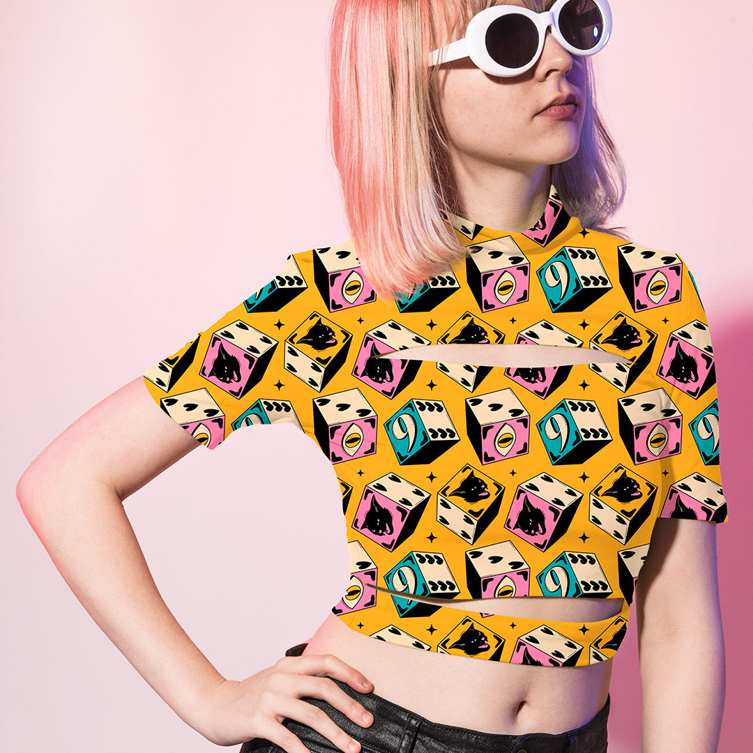Cat Dice Mustard Fabric