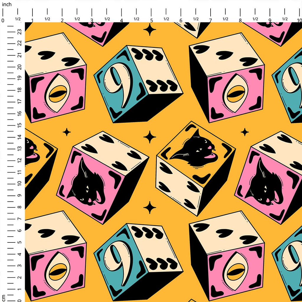 Cat Dice Mustard Fabric