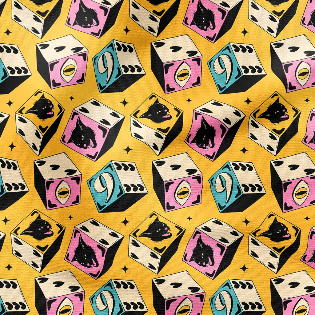 Cat Dice Mustard Fabric