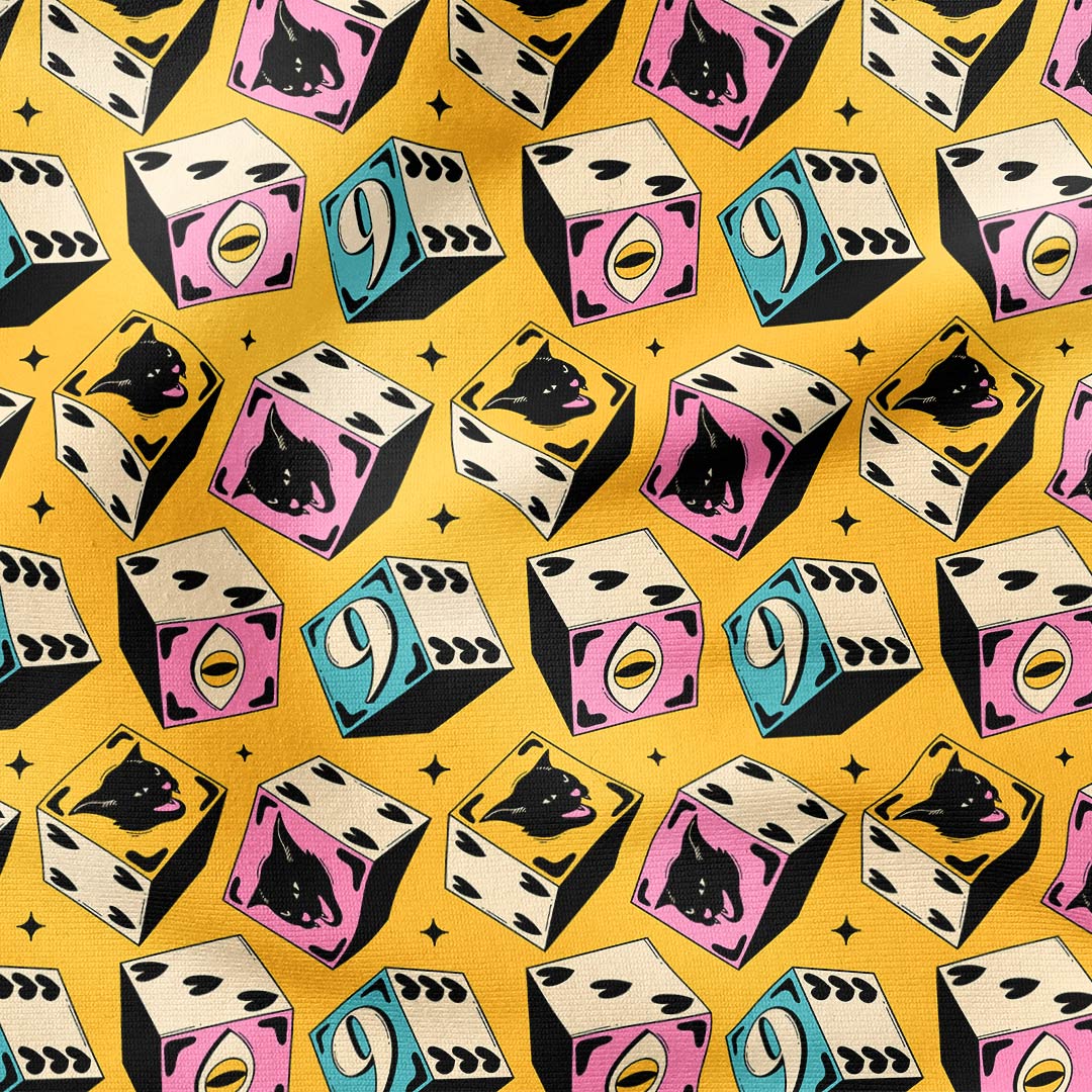 Cat Dice Mustard Fabric
