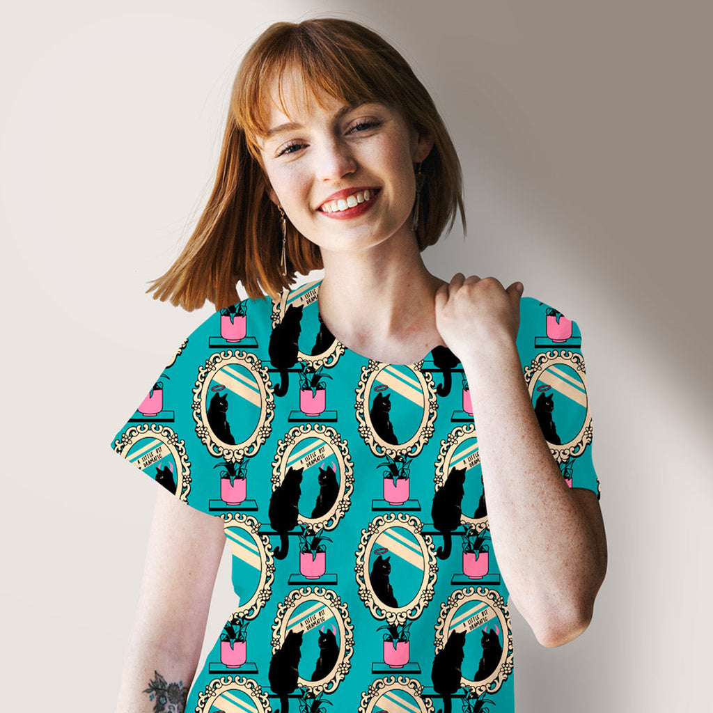 Cat Mirror Blue Fabric