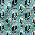 Cat Mirror Blue Fabric