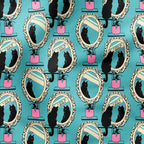 Cat Mirror Blue Fabric