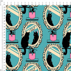 Cat Mirror Blue Fabric