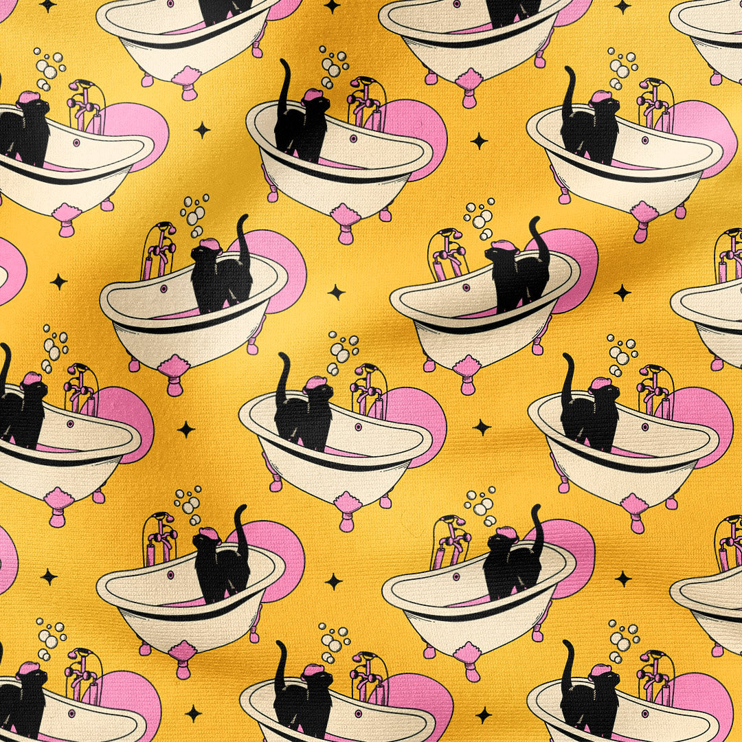Cat Spa Mustard Fabric