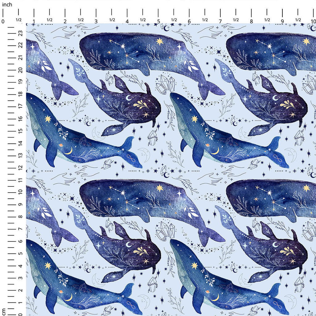 Celestial Blue Whale Fabric