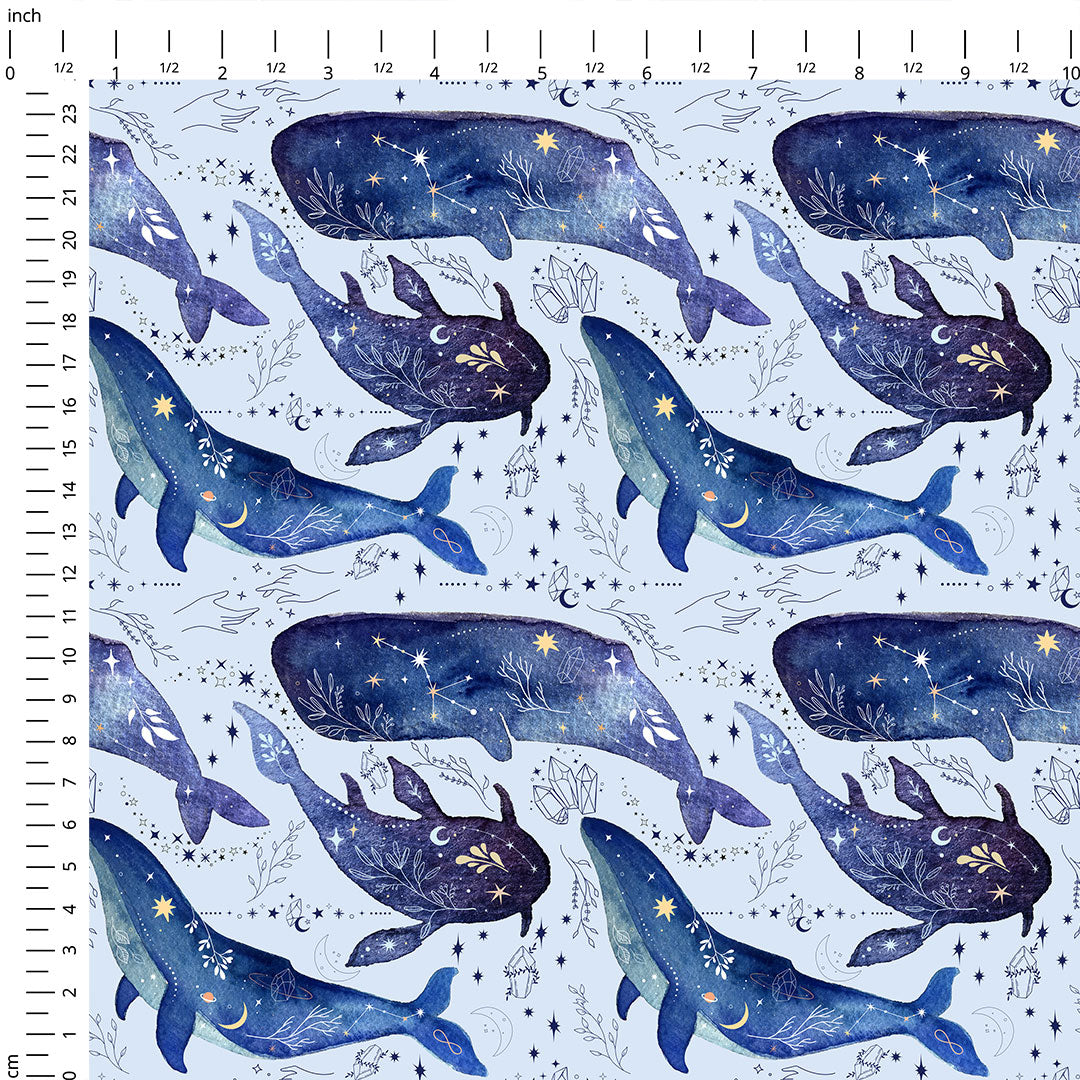 Celestial Blue Whale Fabric