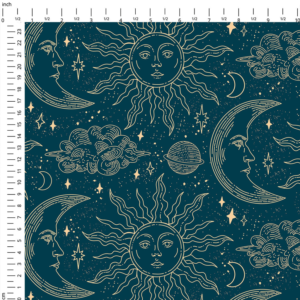 Celestial Nights Teal & Gold Fabric