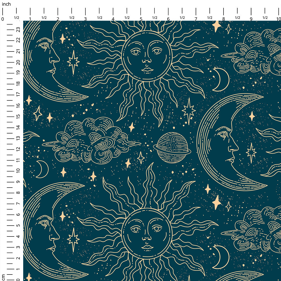 Celestial Nights Teal & Gold Fabric