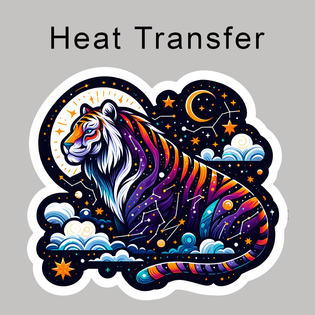 Celestial Tiger White Outlines Iron on Fabric Heat Transfer DTF-127
