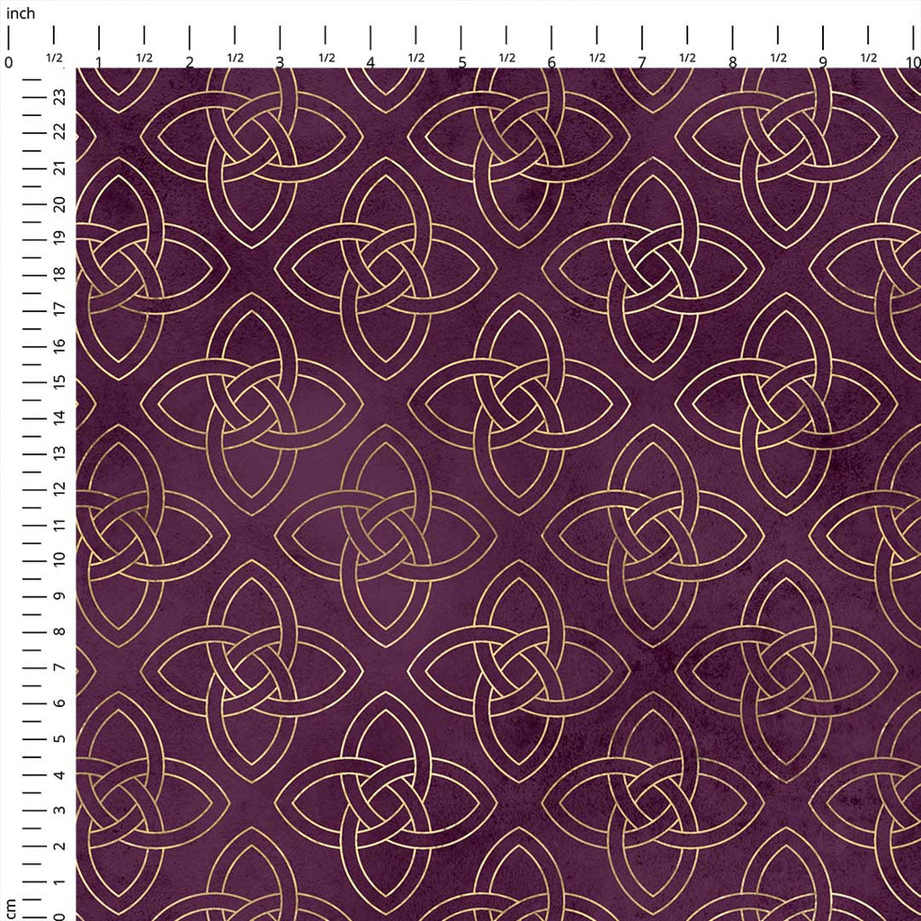 Celtic Quaternary Knot Gold and Purple Fabric