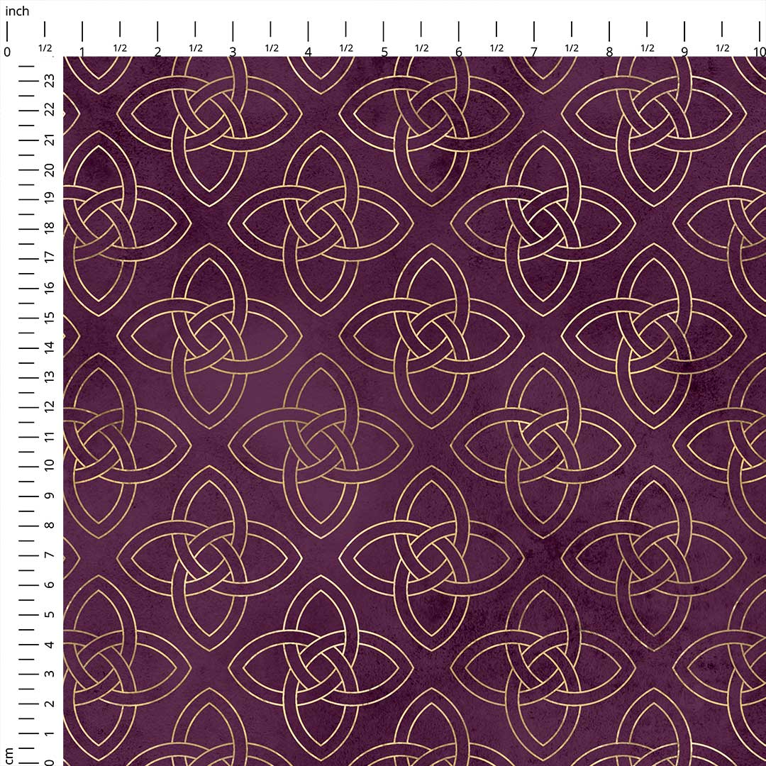 Celtic Quaternary Knot Gold and Purple Fabric