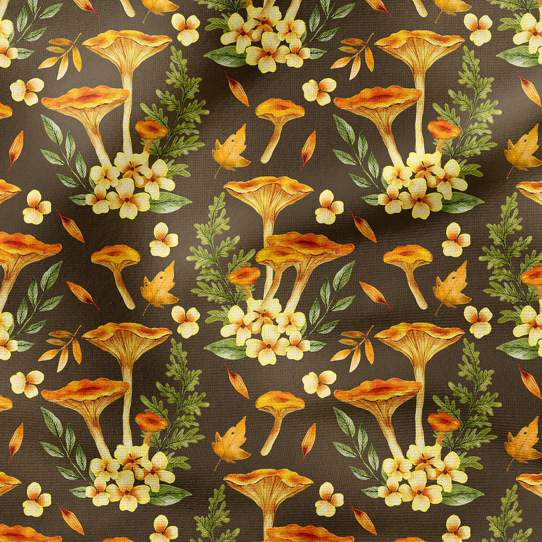 Chantarelle Mushrooms Brown Fabric