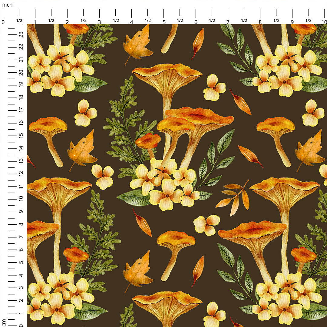 Chantarelle Mushrooms Brown Fabric