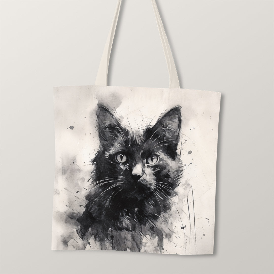 TOTE Charcoal Cat Fabric Bag Panel