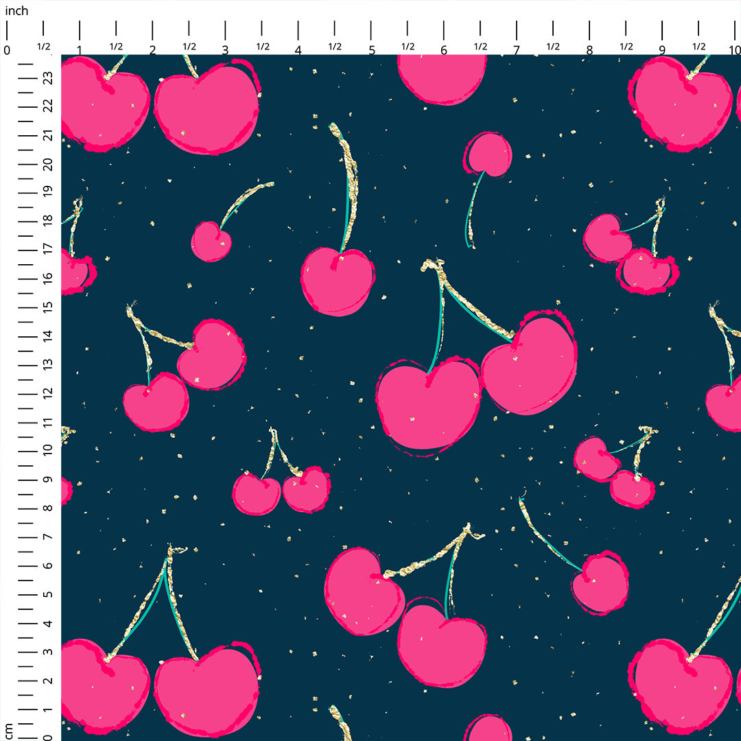 Cherries on Navy Fabric
