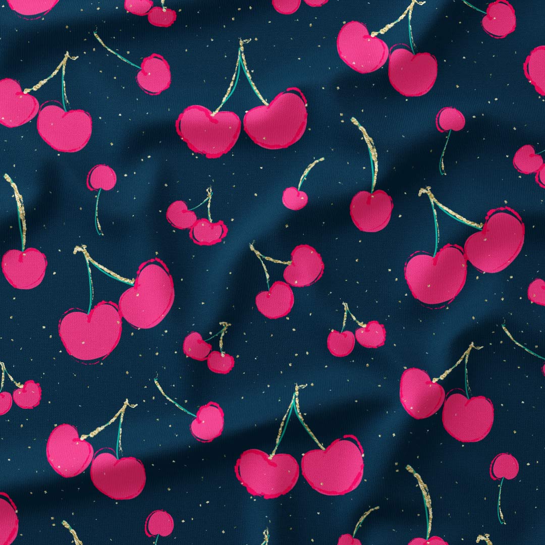 Cherries on Navy Fabric