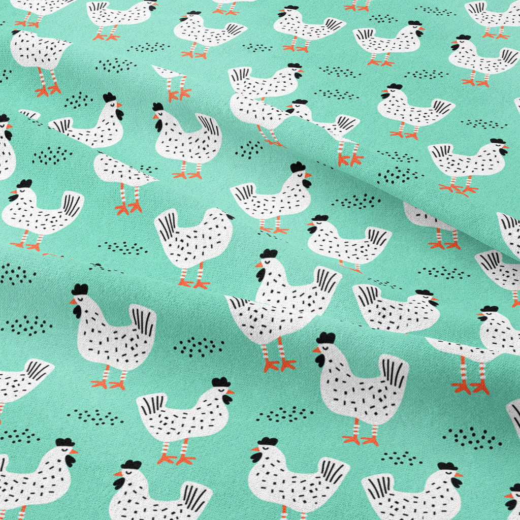 Chickens Mint Fabric