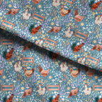Chickens Blue Fabric