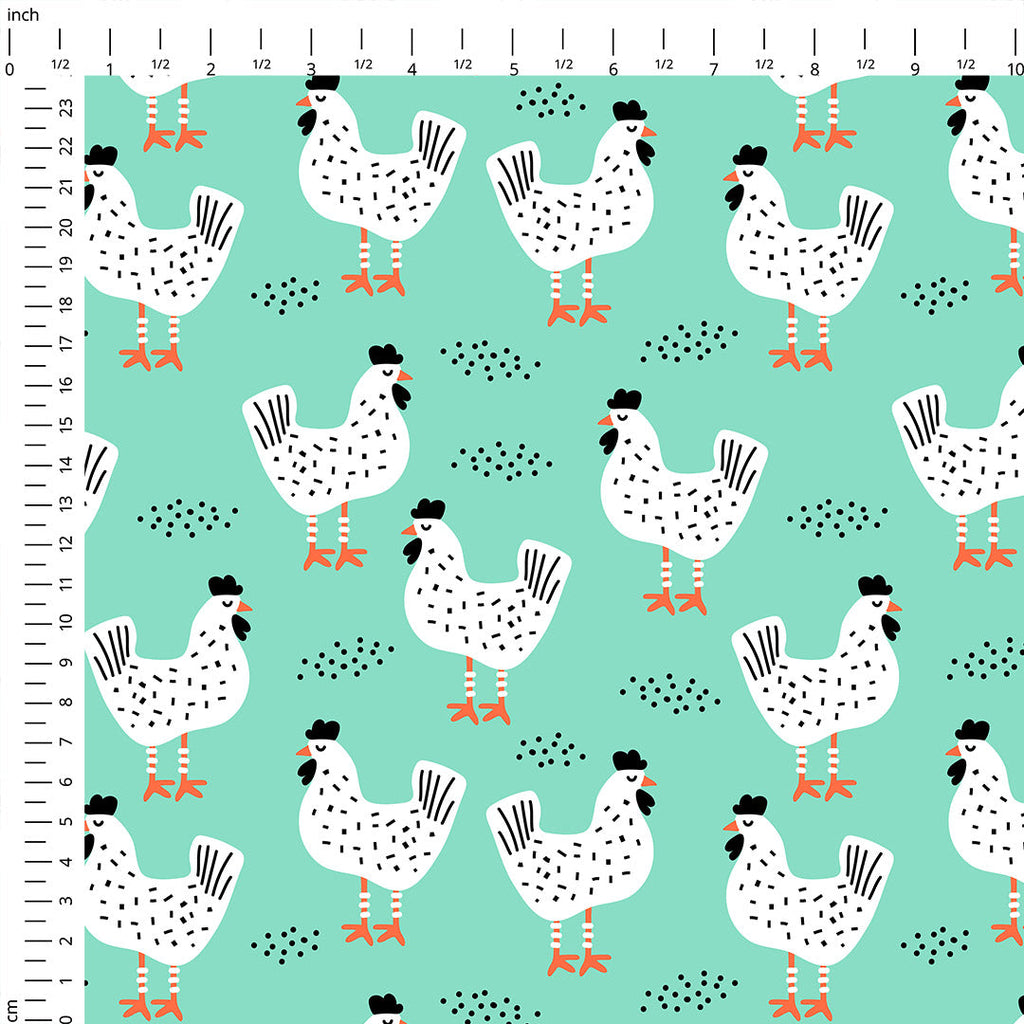 Chickens Mint Fabric