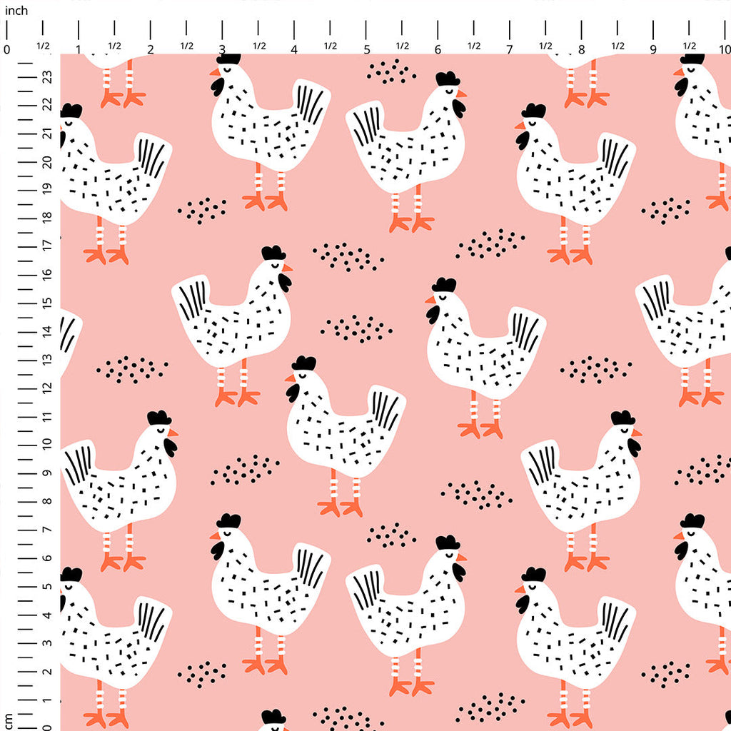 Chickens Pink Fabric