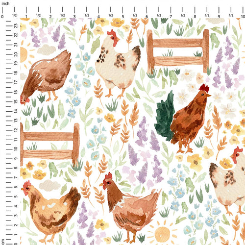 Chickens White Fabric