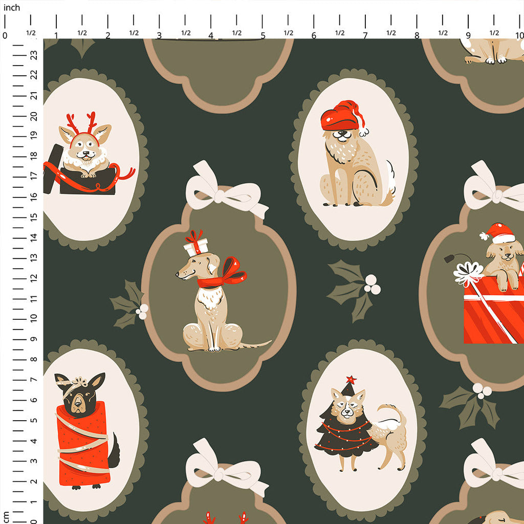 Christmas Dog Portraits Fabric