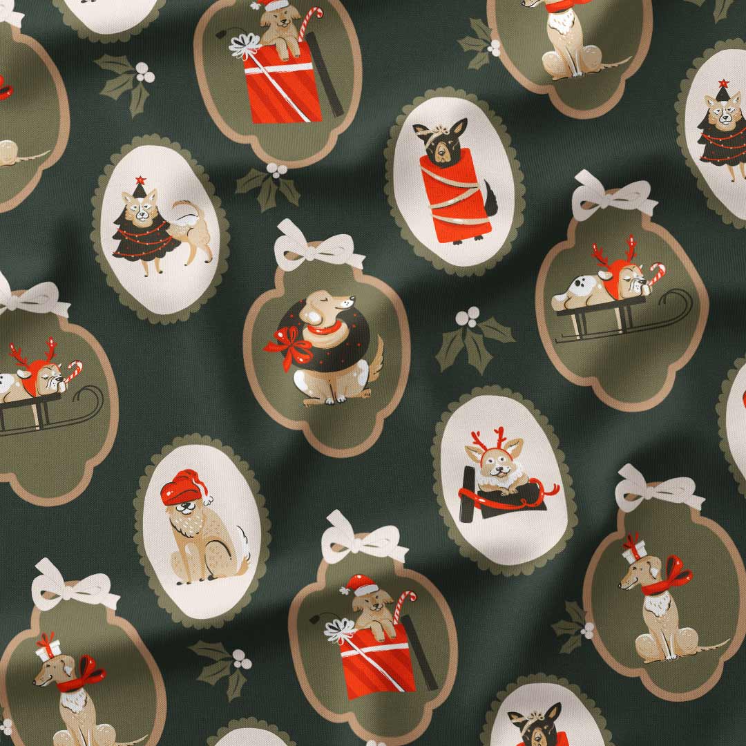 Christmas Dog Portraits Fabric