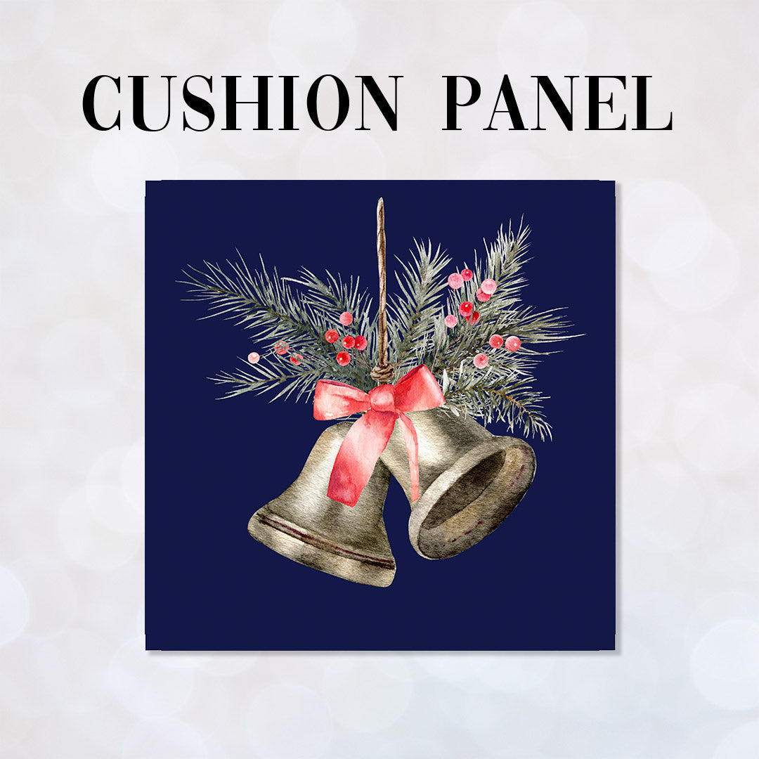 CUSHION Panel Christmas Bells Navy CP-764