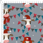 Christmas Bulls Grey Fabric