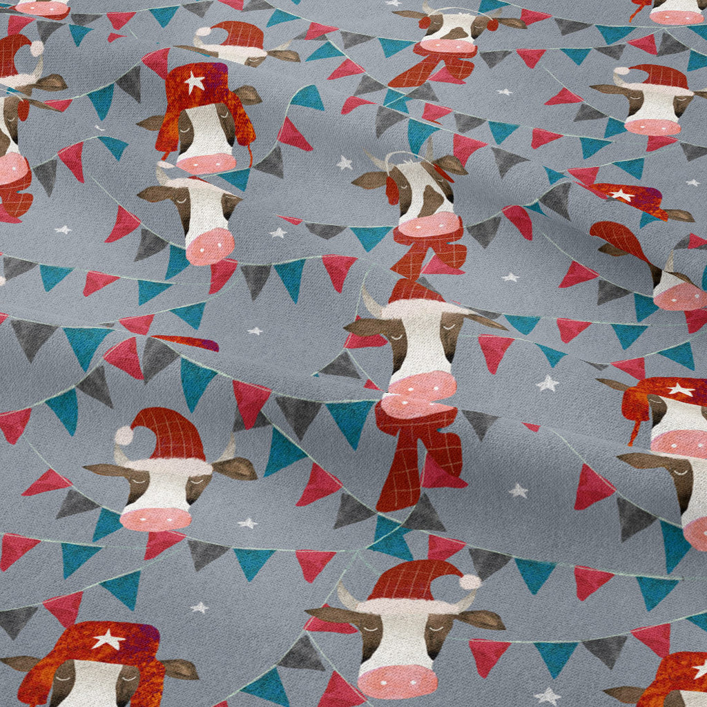 Christmas Bulls Grey Fabric