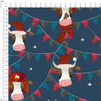 Christmas Bulls Navy Fabric