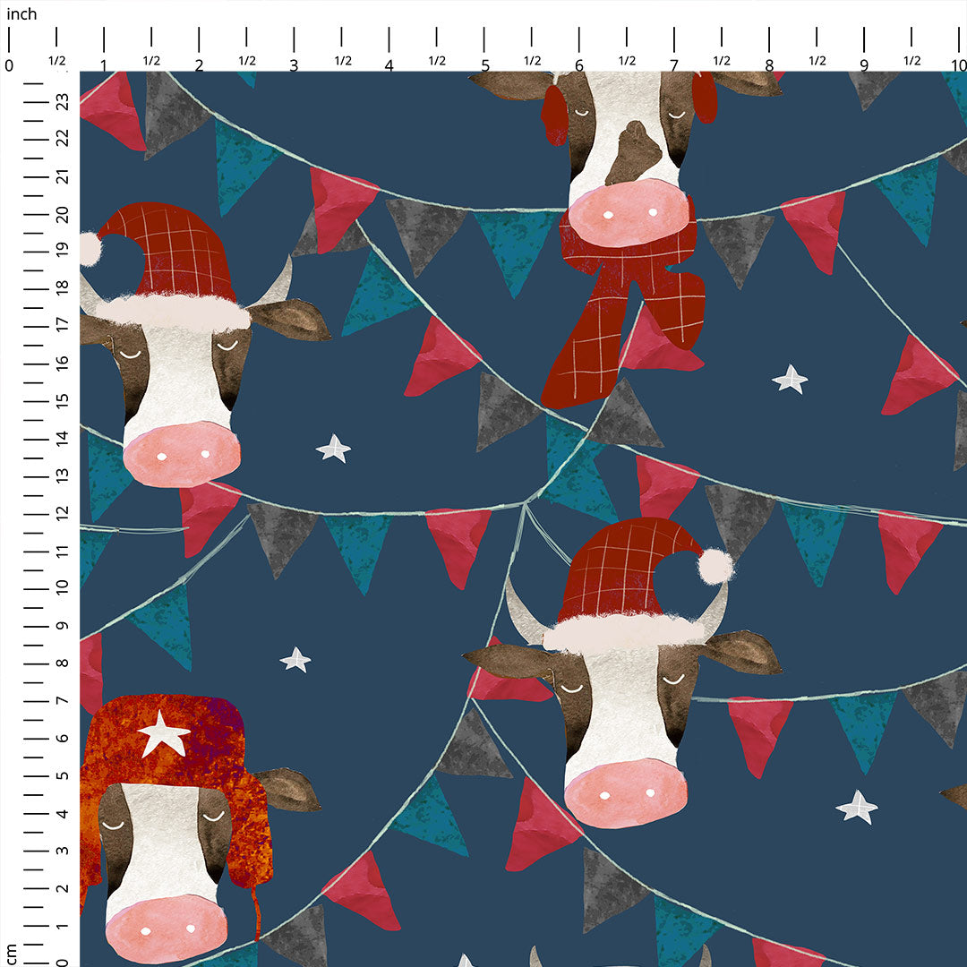Christmas Bulls Navy Fabric