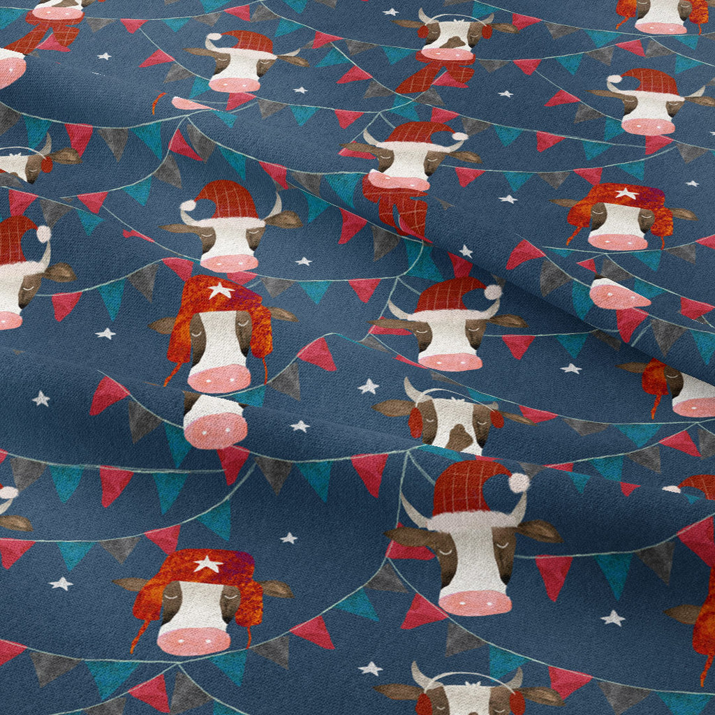 Christmas Bulls Navy Fabric