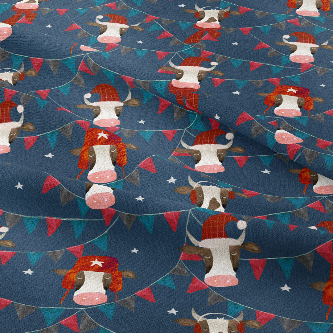 Christmas Bulls Navy Fabric