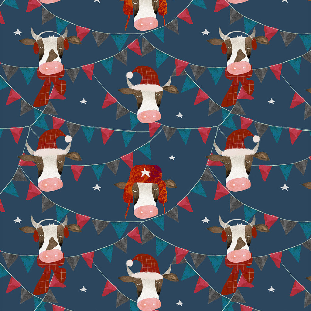 Christmas Bulls Navy Fabric