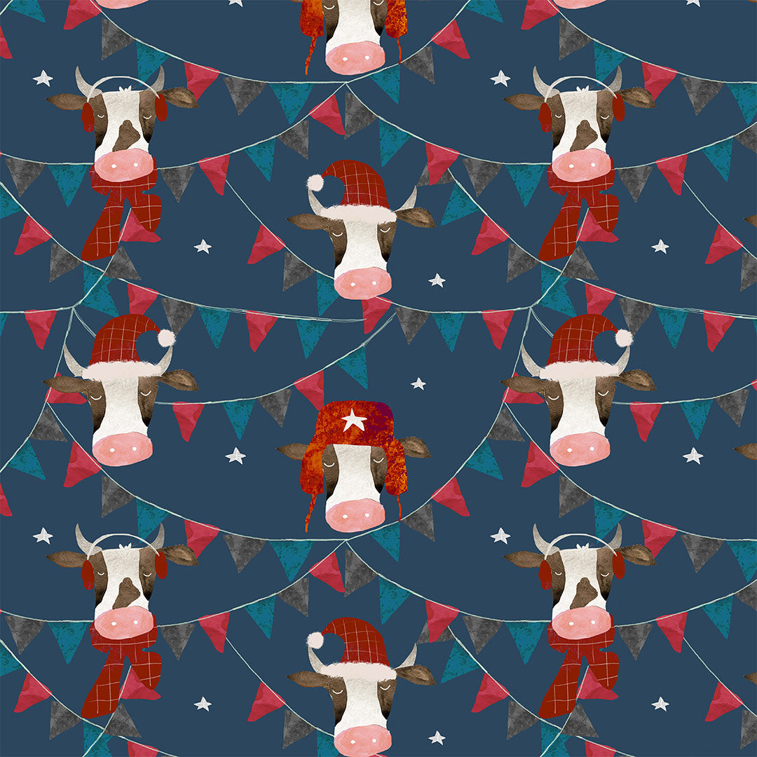 Christmas Bulls Navy Fabric