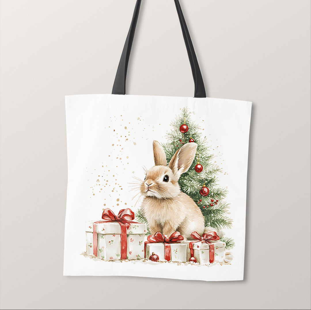 TOTE Panel Christmas Bunny White TP-814