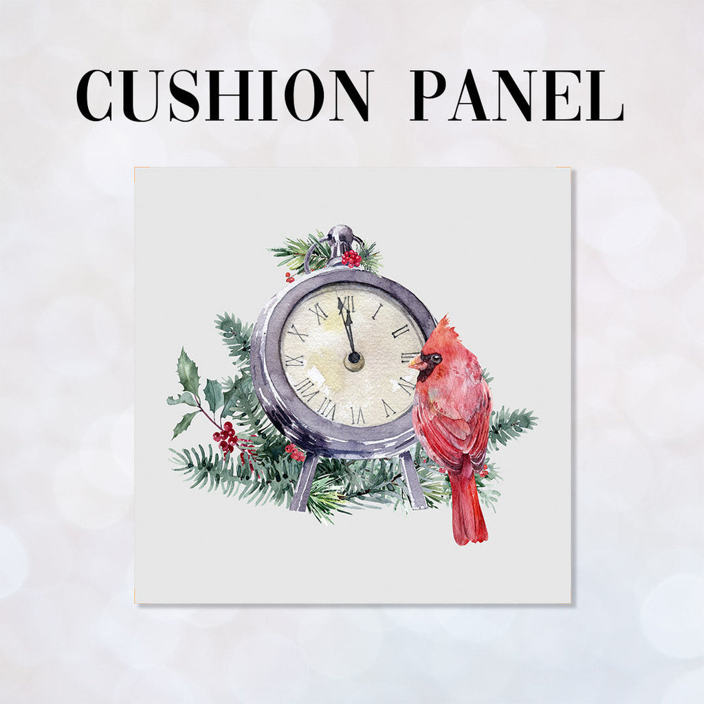 CUSHION Panel Christmas Cardinal Clock Grey CP-767