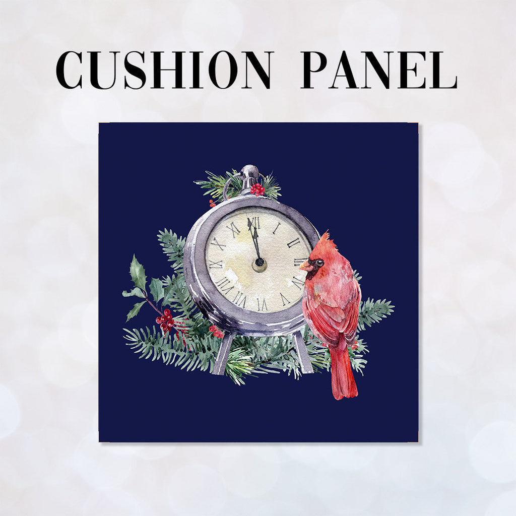 CUSHION Panel Christmas Cardinal Clock Navy CP-768