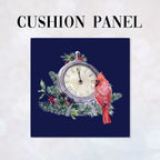 CUSHION Panel Christmas Cardinal Clock Navy CP-768