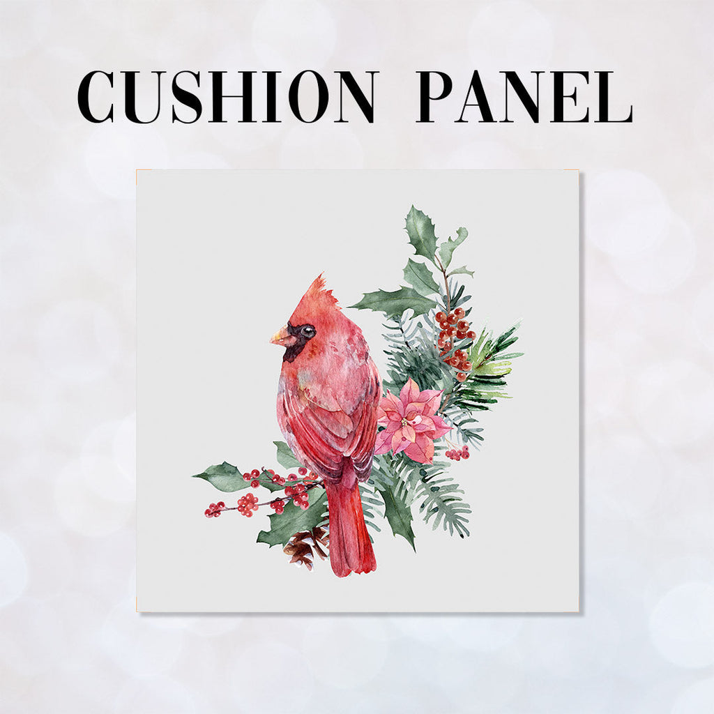 CUSHION Panel Christmas Cardinal Grey CP-769
