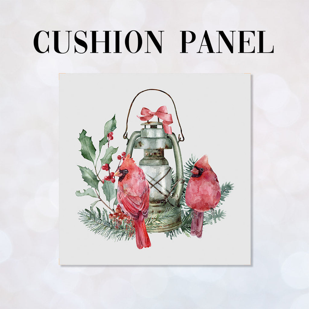 CUSHION Panel Christmas Cardinal Lantern Grey CP-770