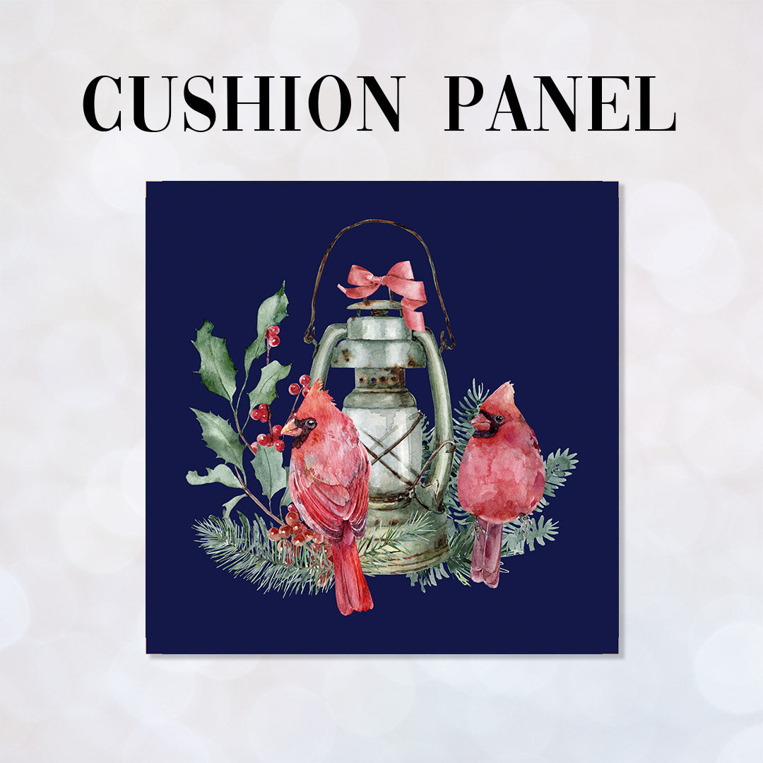 CUSHION Panel Christmas Cardinal Lantern Navy CP-771