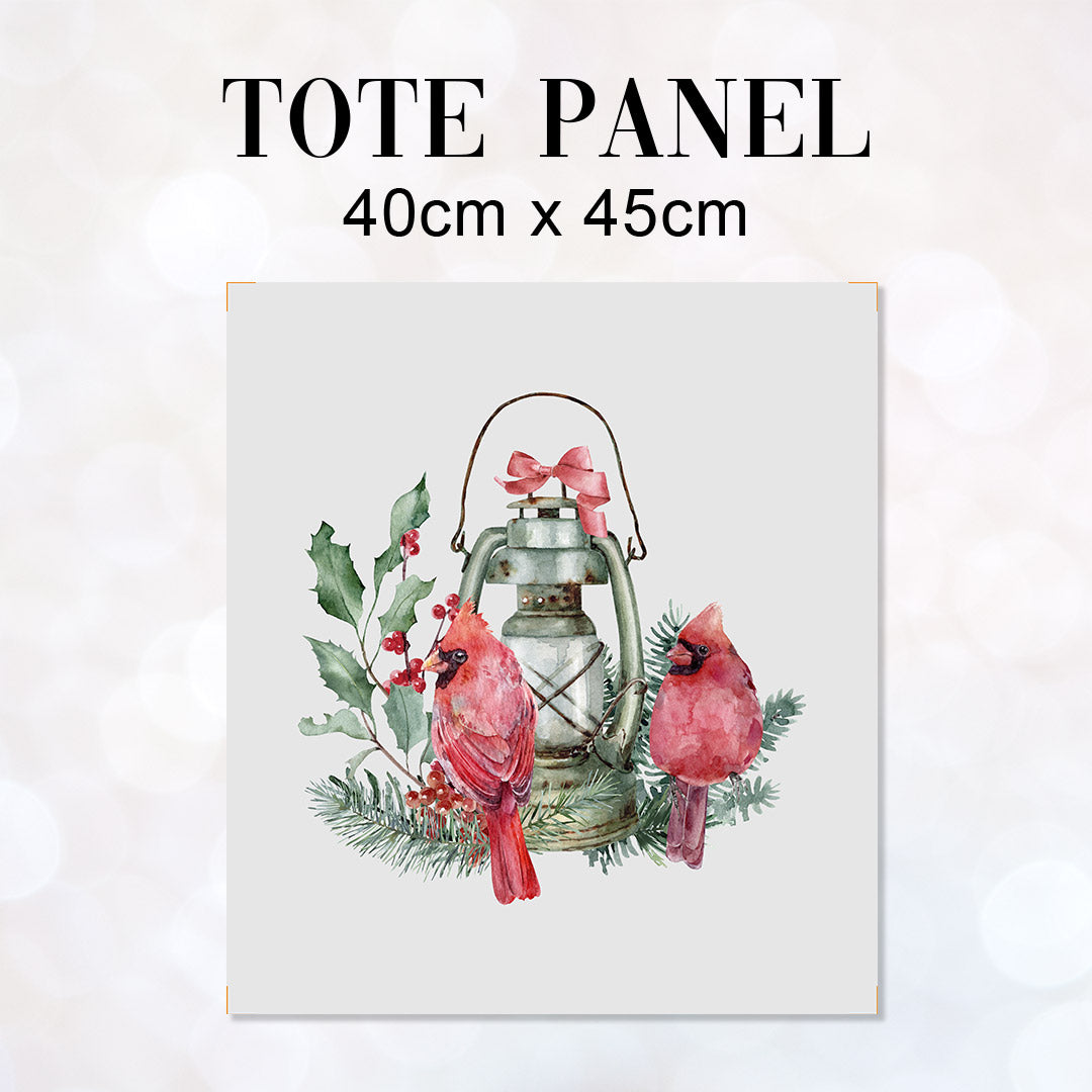 TOTE Panel Christmas Cardinals Lantern Grey TP-815
