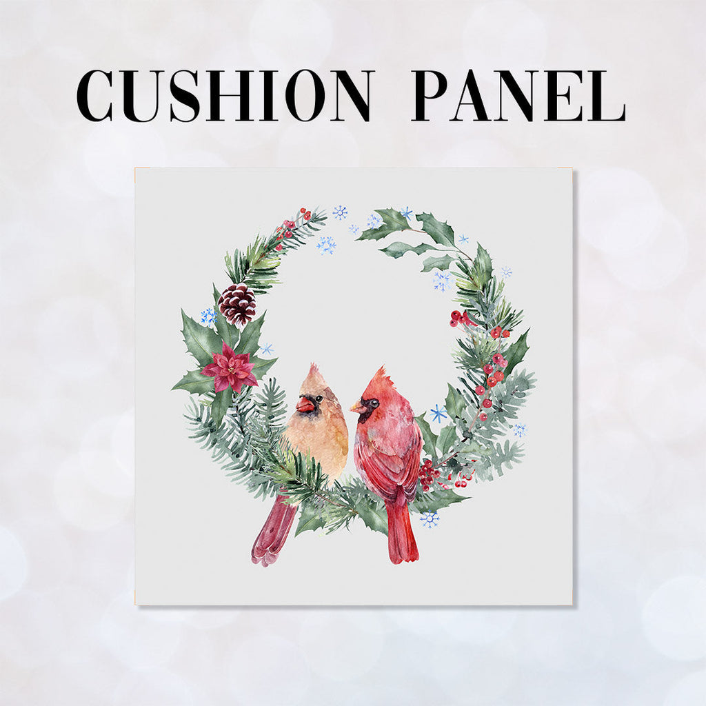 CUSHION Panel Christmas Cardinal Wreath Grey CP-773