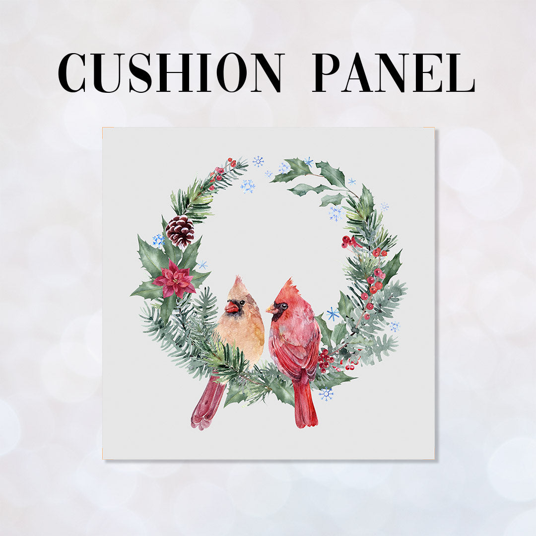 CUSHION Panel Christmas Cardinal Wreath Grey CP-773