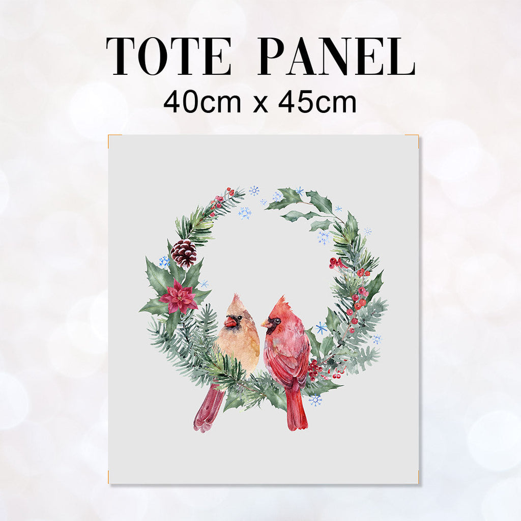 TOTE Panel Christmas Cardinals Wreath Grey TP-818