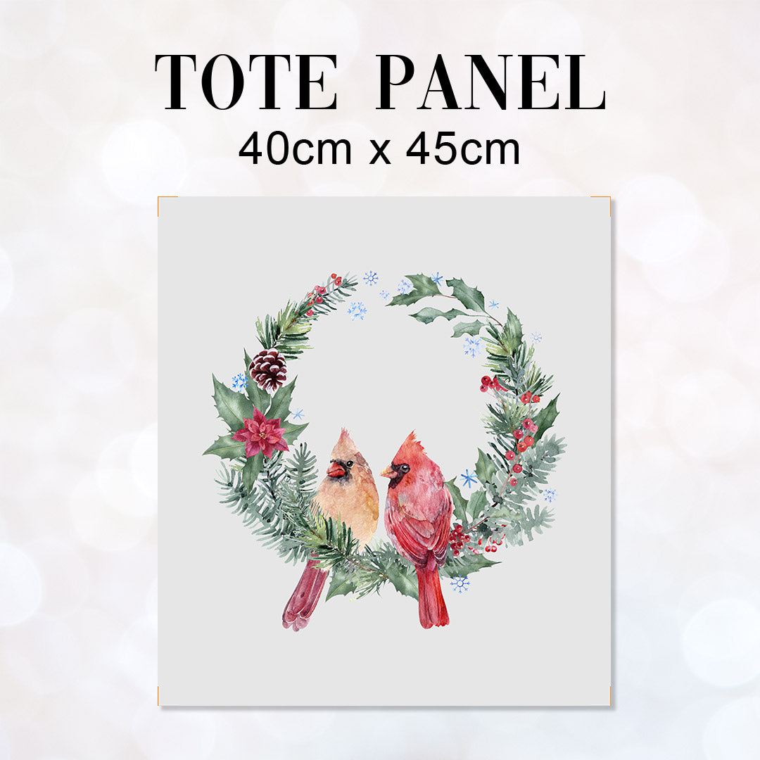 TOTE Panel Christmas Cardinals Wreath Grey TP-818