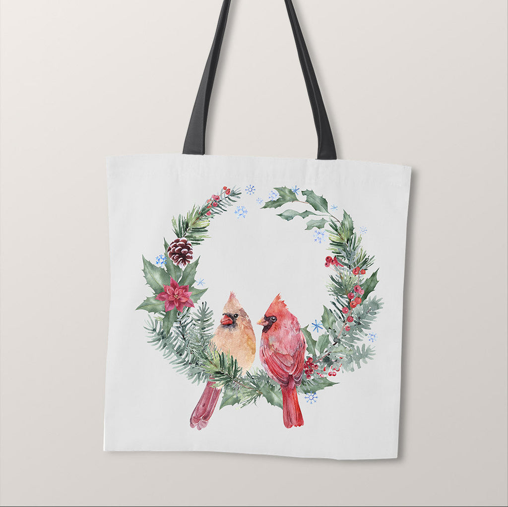 TOTE Panel Christmas Cardinals Wreath Grey TP-818